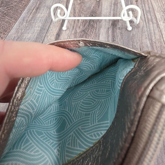 The Sak Silverlake ID Card Wallet Metallic Leather Silver Pewter Embossed Studs - Picture 7 of 11